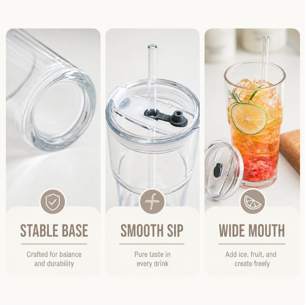 20oz Clear Glass Tumbler with Lid and Straws, Set of 2 U217