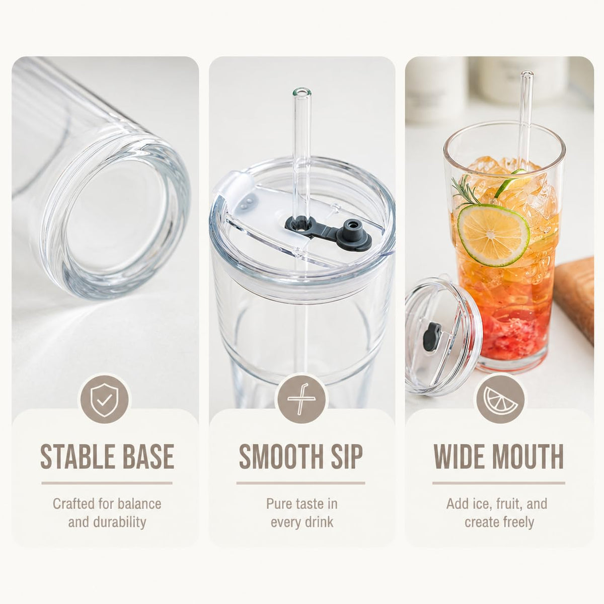 20oz Clear Glass Tumbler with Lid and Straws, Set of 2 U217