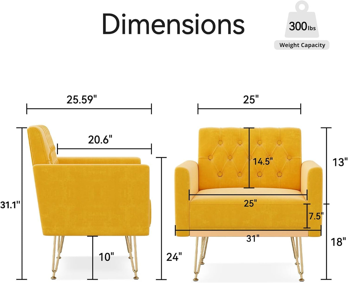 Velvet Single Sofa Chair with Tufted Back and Metal Legs Q4106