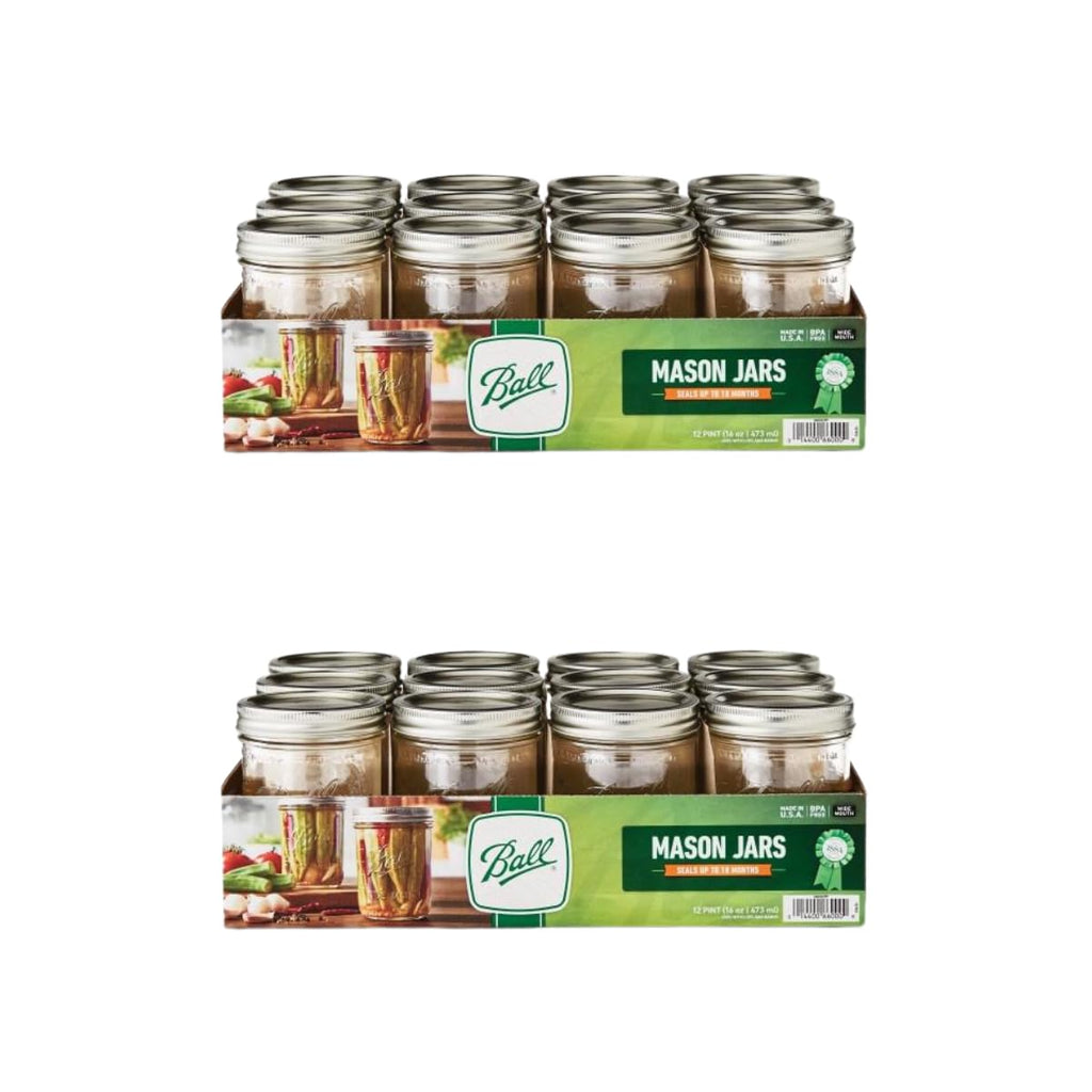 Glass Mason Jar with Lids and Bands, Wide Mouth, 16 OZ (24 Pack) N650
