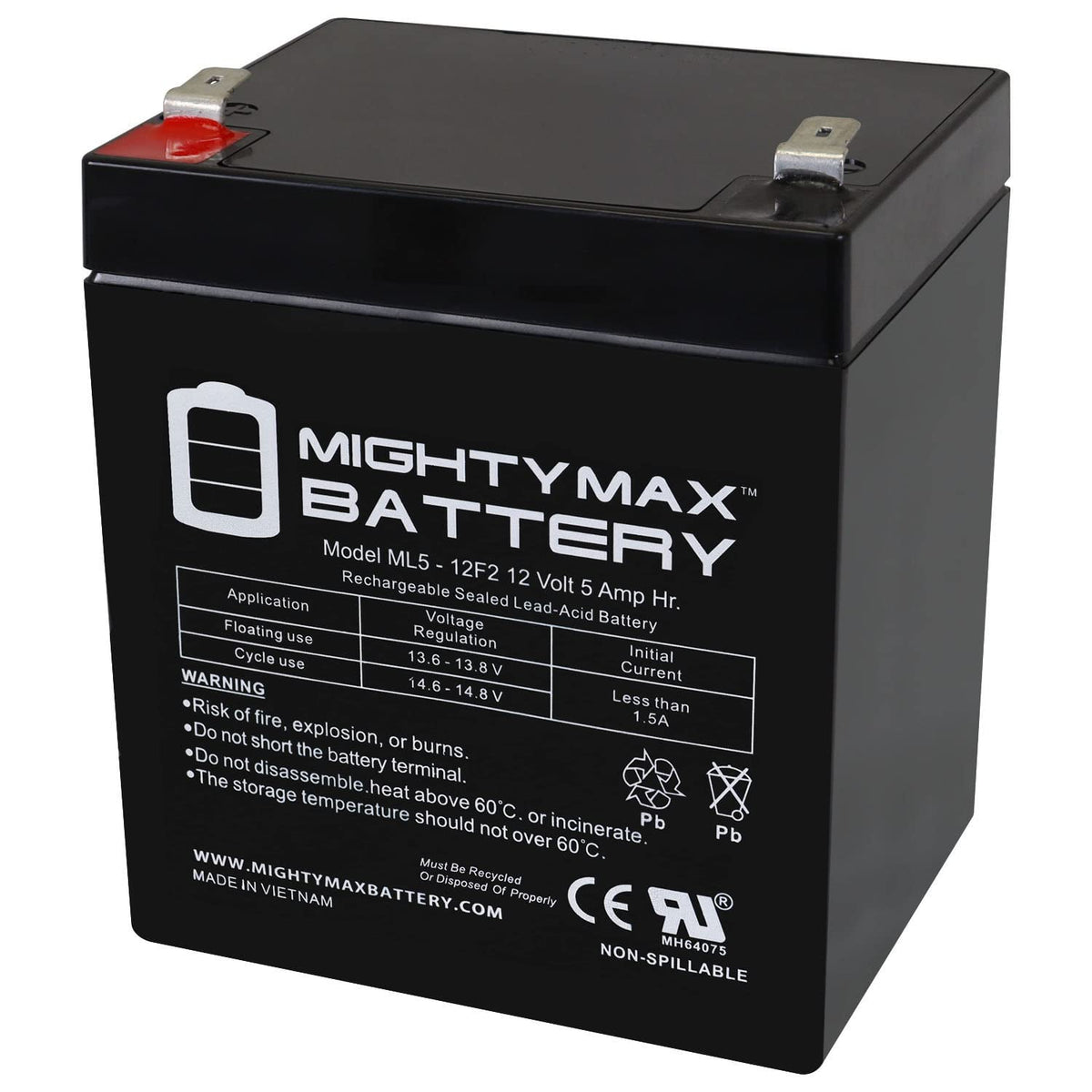 12 Volt 5 AH Rechargeable SLA AGM Battery U7053