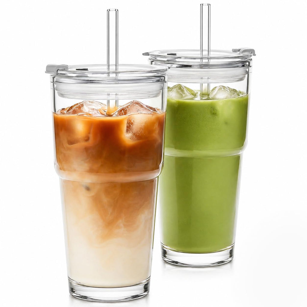 20oz Clear Glass Tumbler with Lid and Straws, Set of 2 U217