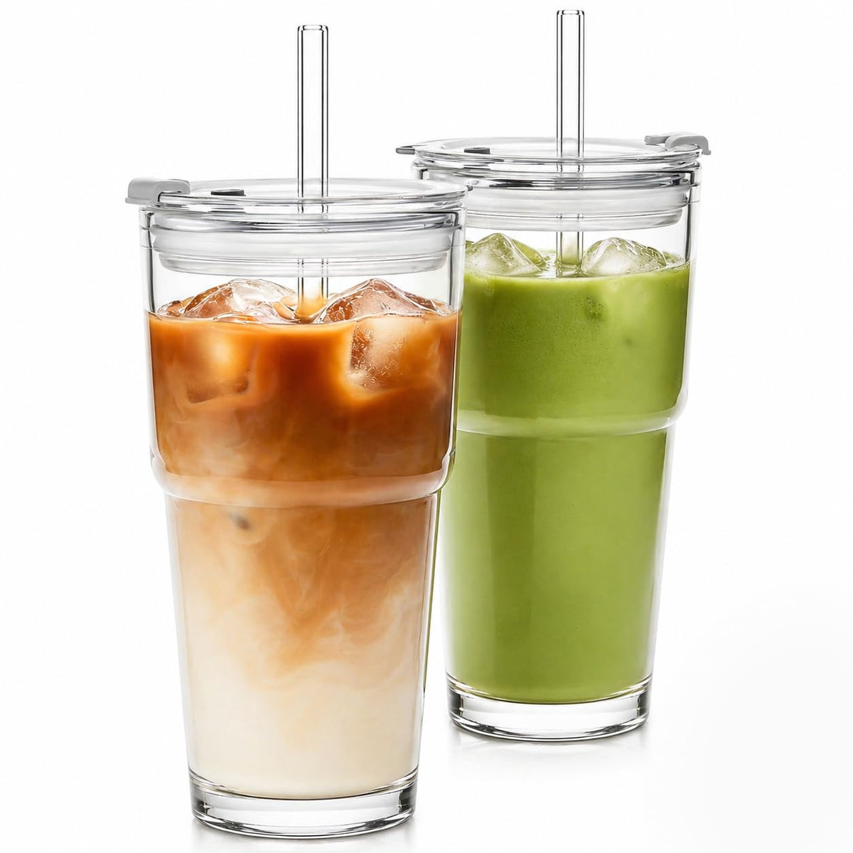 20oz Clear Glass Tumbler with Lid and Straws, Set of 2 U217