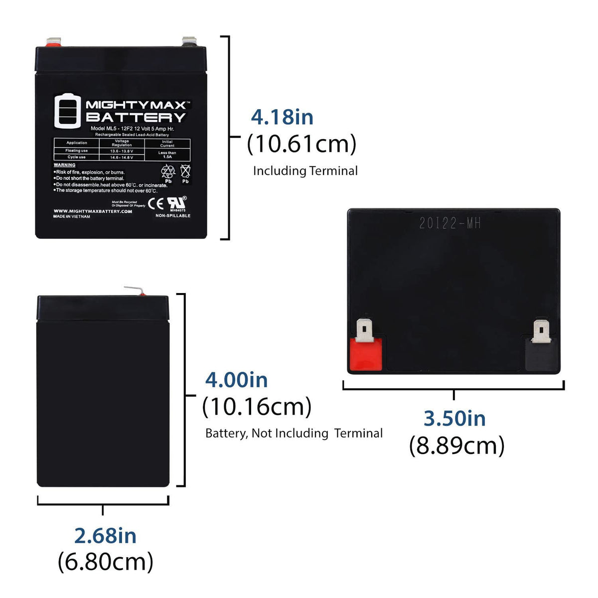 12 Volt 5 AH Rechargeable SLA AGM Battery U7053
