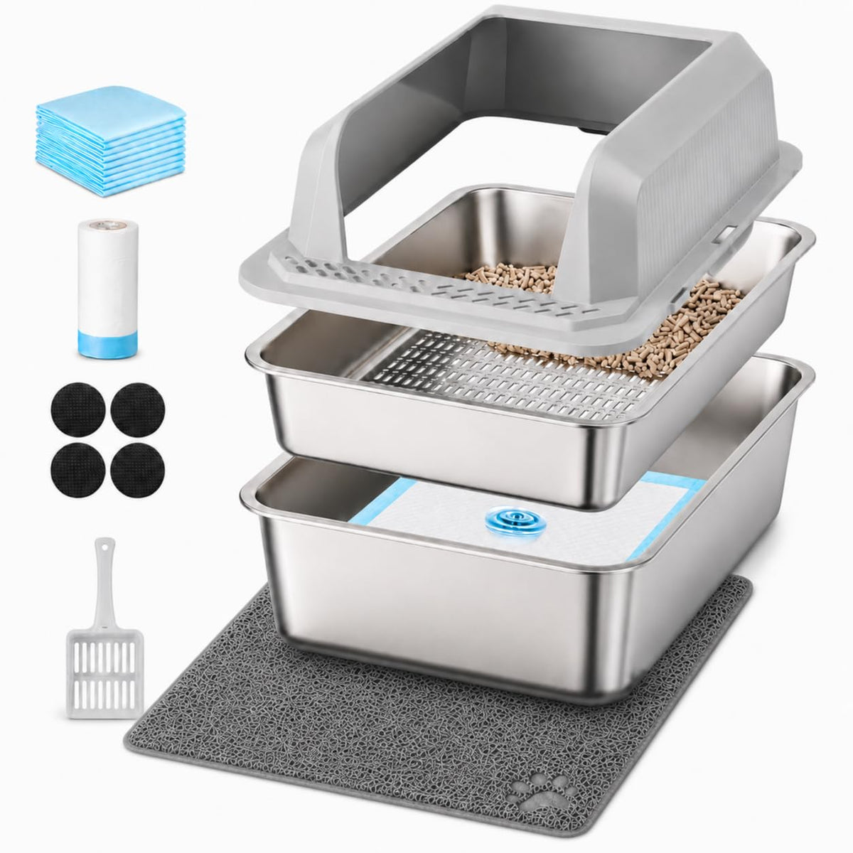 Stainless Steel Sifting Litter Box with Lid G3779