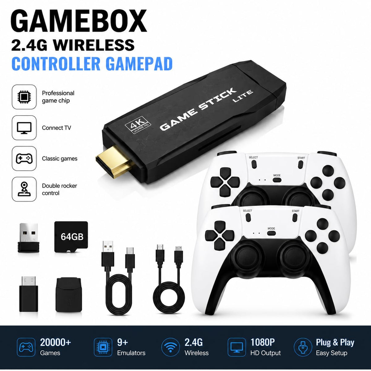 Black Retro Gaming Console with 64GB Memory Q972