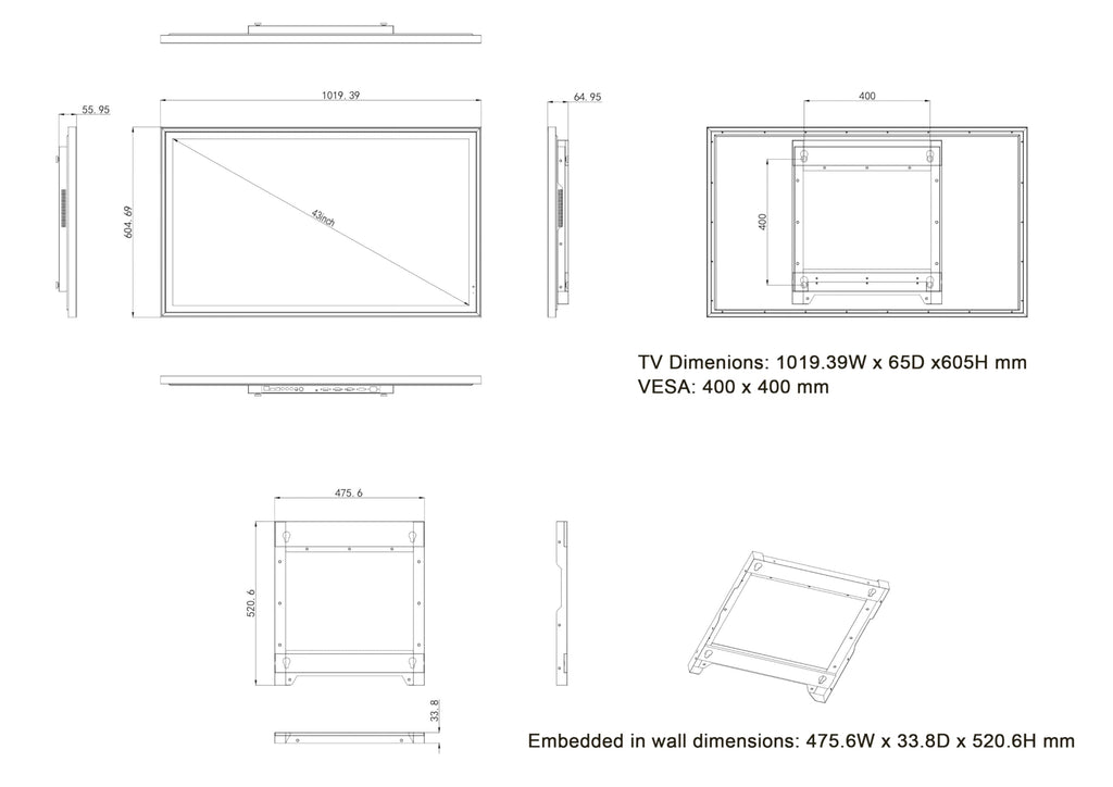 43" 4K UHD Smart Mirror TV with LED Light E601
