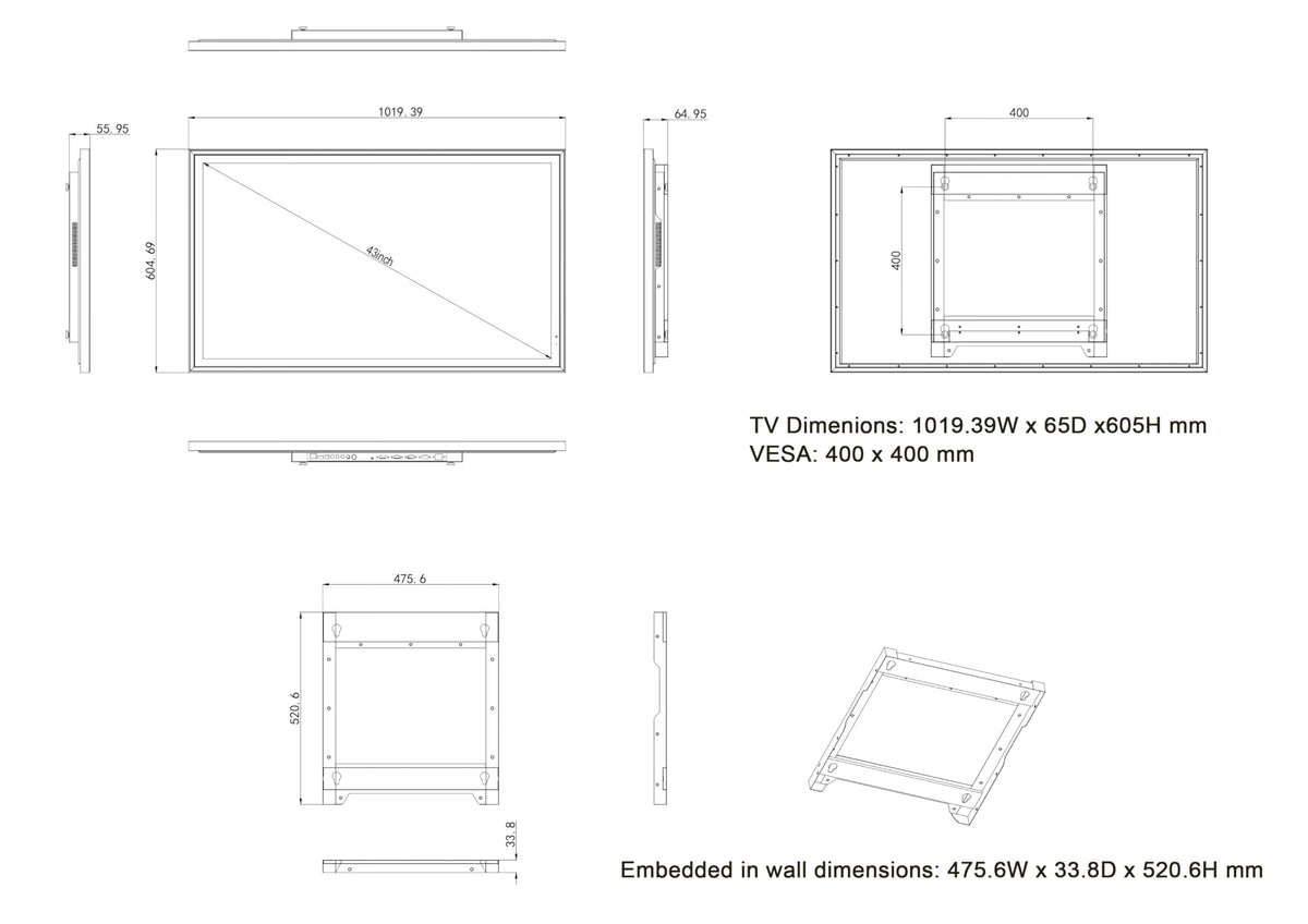 43" 4K UHD Smart Mirror TV with LED Light E601