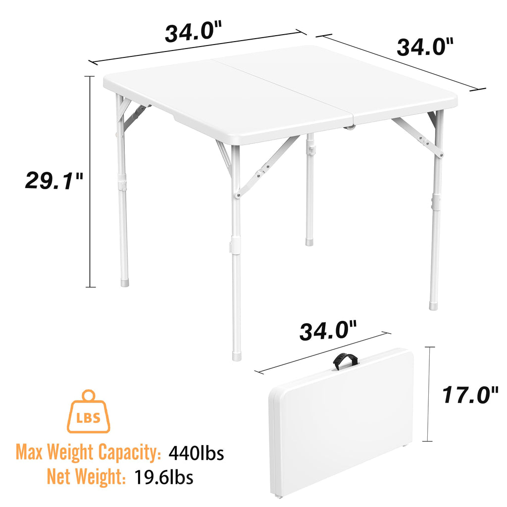 34'' Square Folding Card Table, Portable Plastic Dining Table with Carry Handle, White L716981