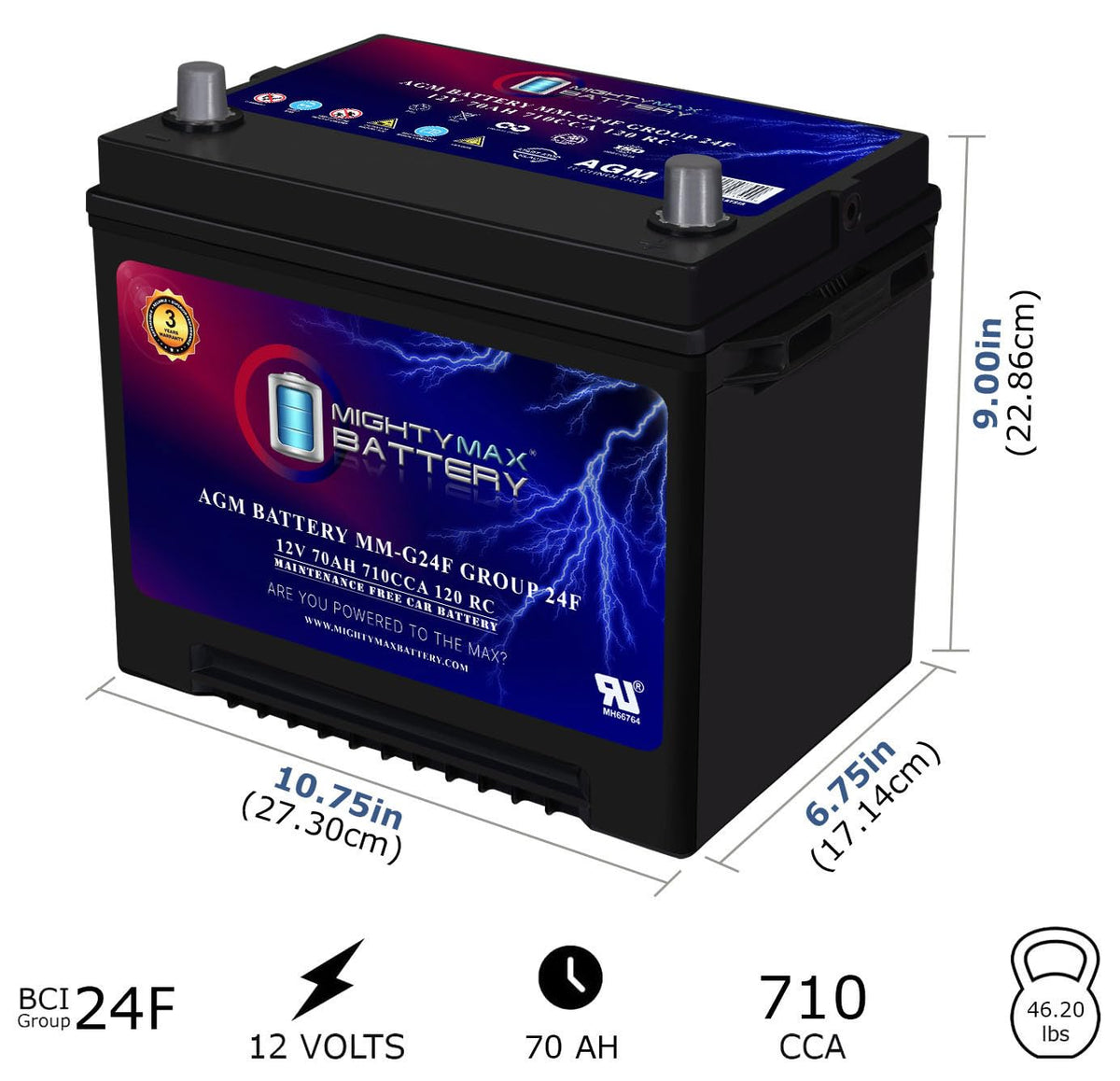 12V 70Ah AGM Replacement Battery U185788