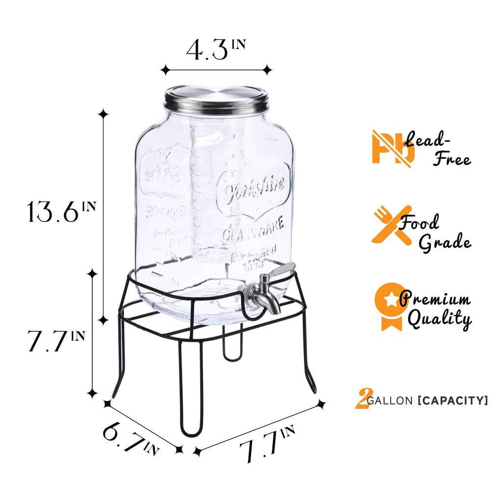 2 Gallon Glass Drink Dispenser with Stand N159