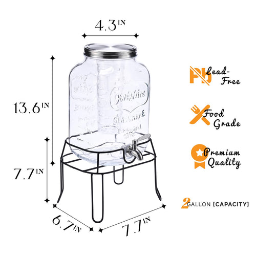 2 Gallon Glass Drink Dispenser with Stand N159