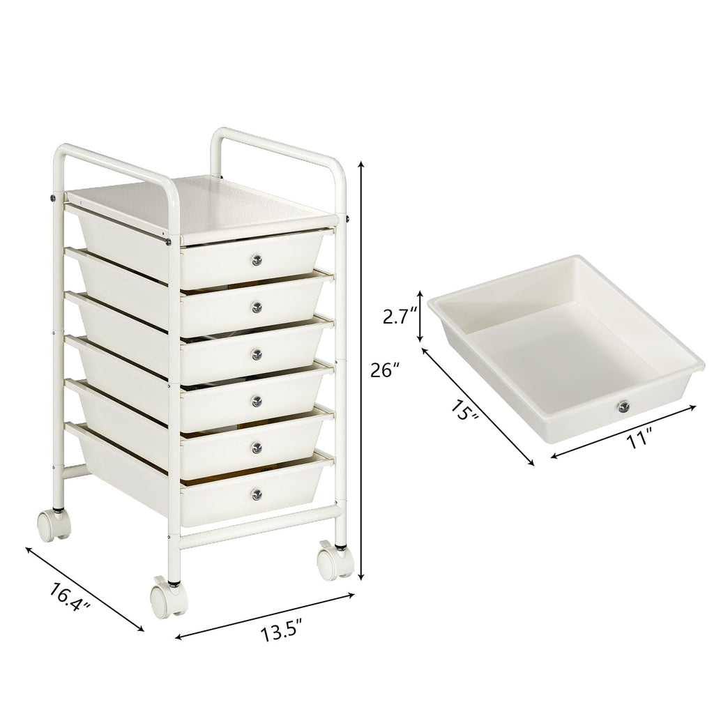 White 6-Tier Rolling Storage Cart with Drawers V76684