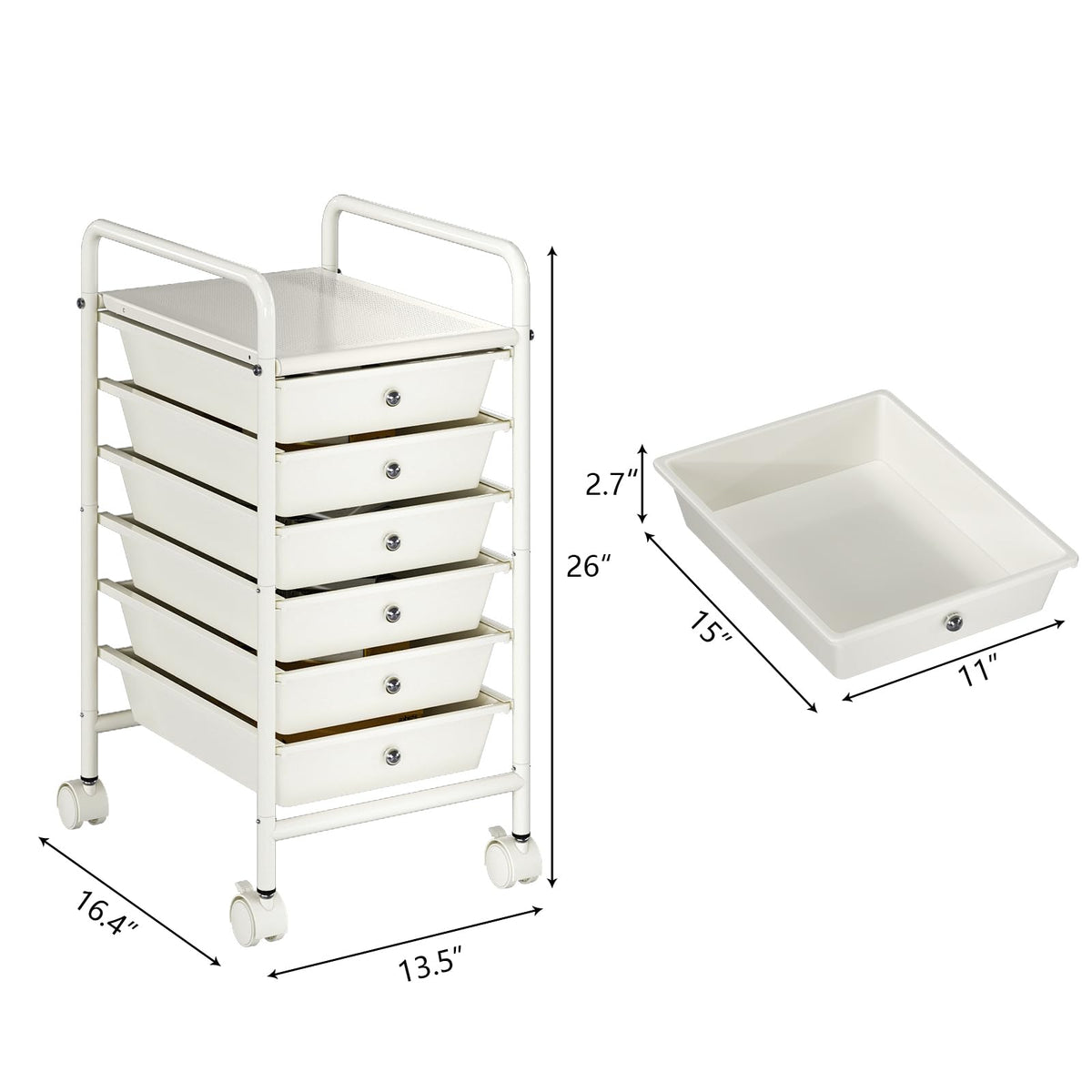 White 6-Tier Rolling Storage Cart with Drawers V76684