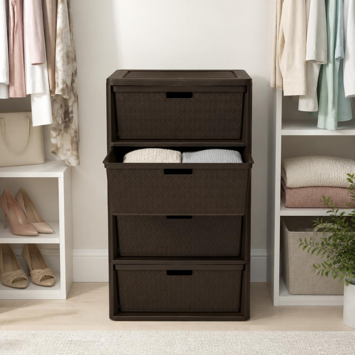 Brown Plastic 4 Drawer Storage Organizer X479635
