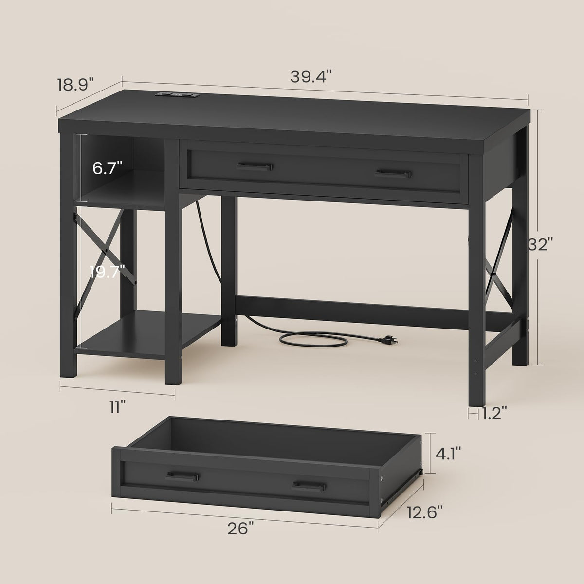 40" Farmhouse Small Desk with Drawers T23842