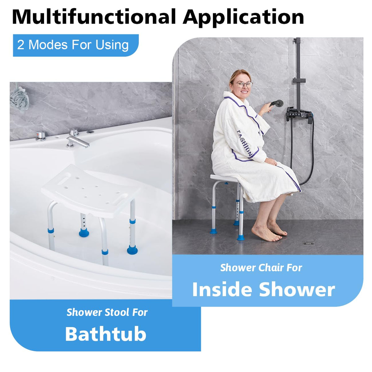Shower Chair for Inside Shower, Tool-Free Assembly Shower Seat for Bathtub H67447