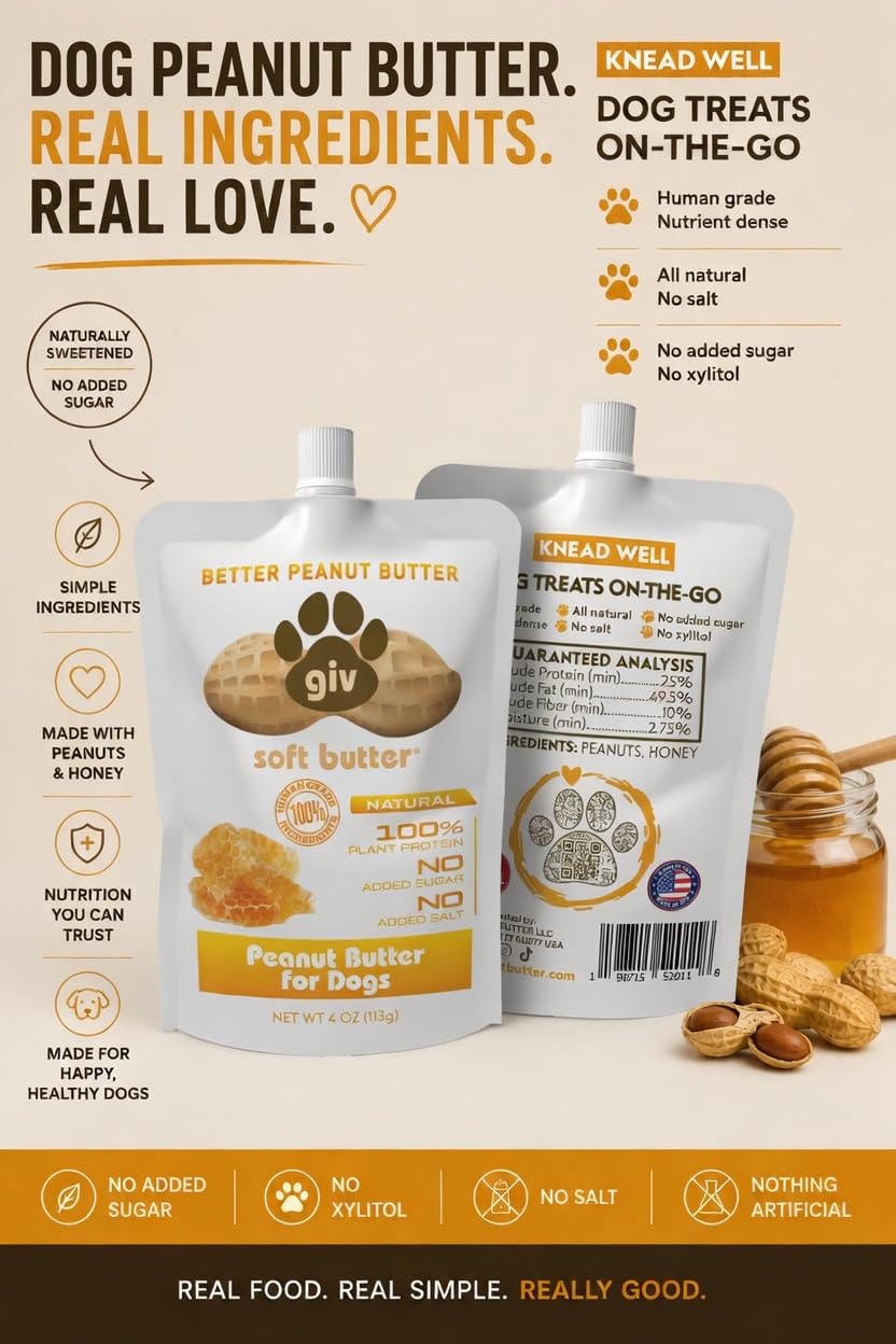 All Natural Peanut Butter for Dogs, 2 Ingredients, 4oz Pouches V511992
