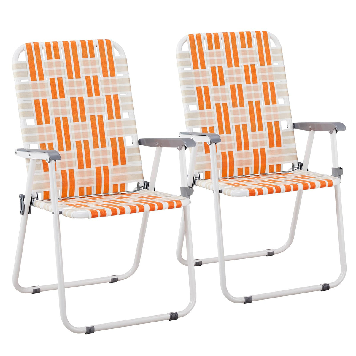 Folding Webbed Patio Chair Set of 2 Orange & White N661