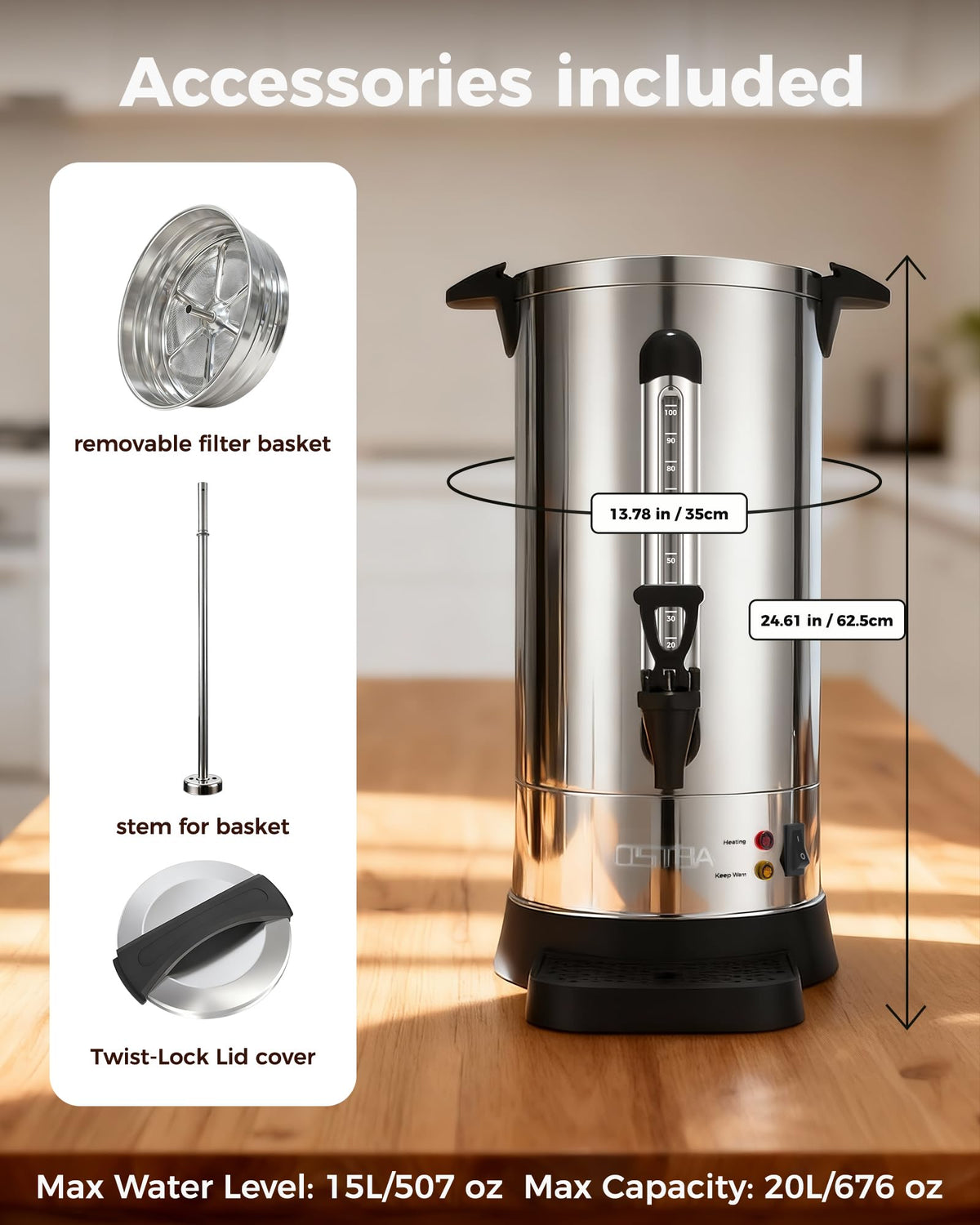 1500W 100 Cup Stainless Steel Commercial Coffee Urn R66898