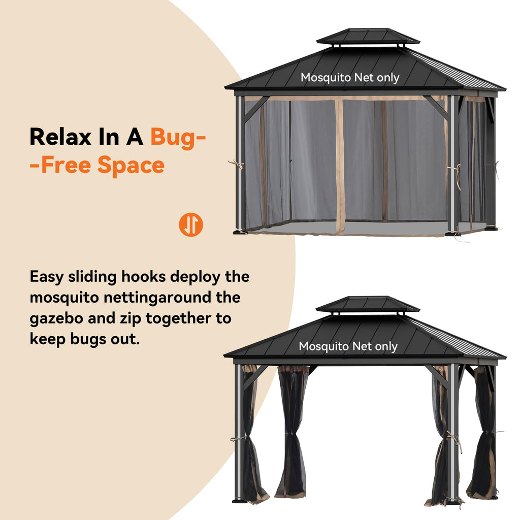 Outdoor Gazebo Mosquito Netting Replacement 4-Panel Sidewalls 11' x 13' N4475