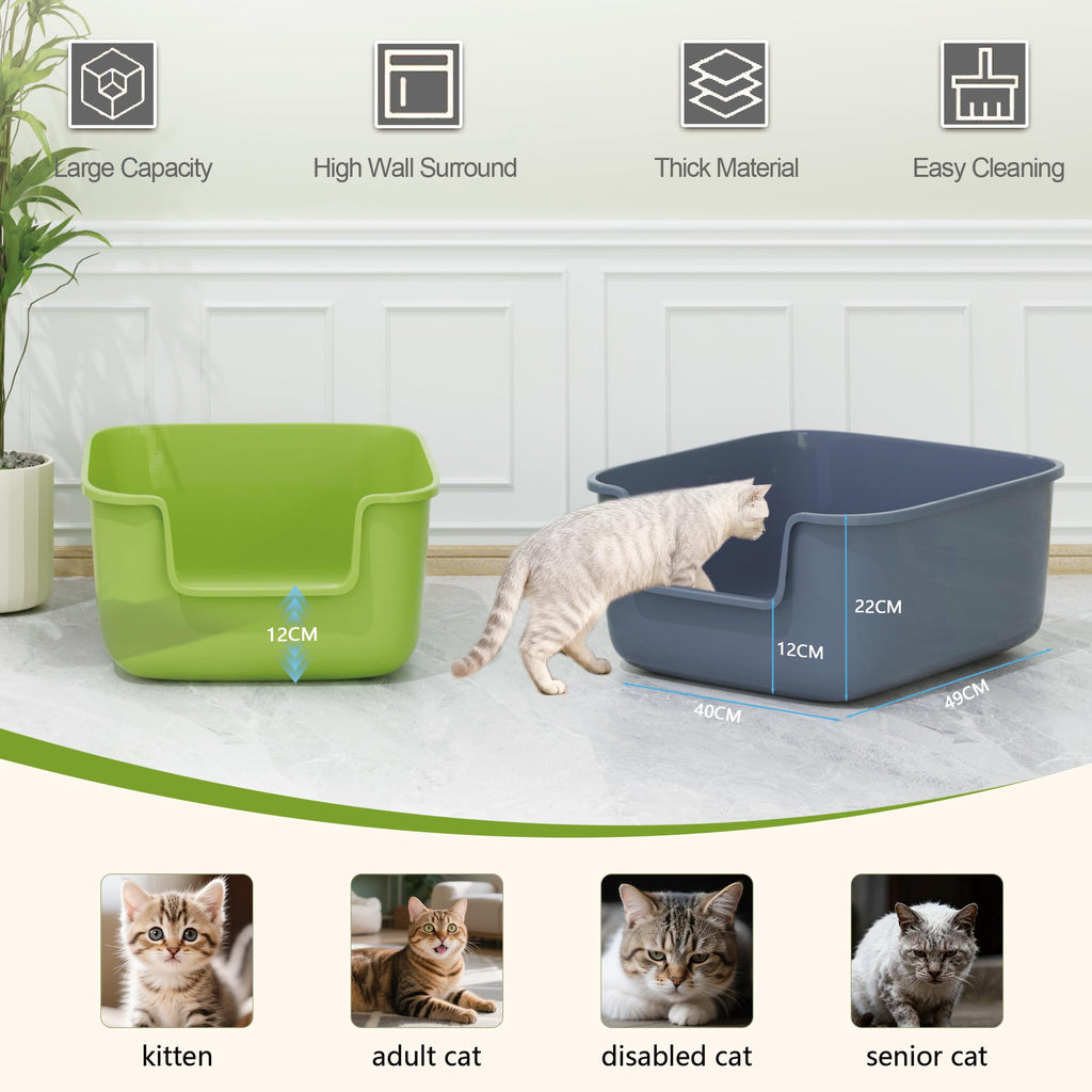 Large High Sided Cat Litter Box with Scoop 2 Pack S518