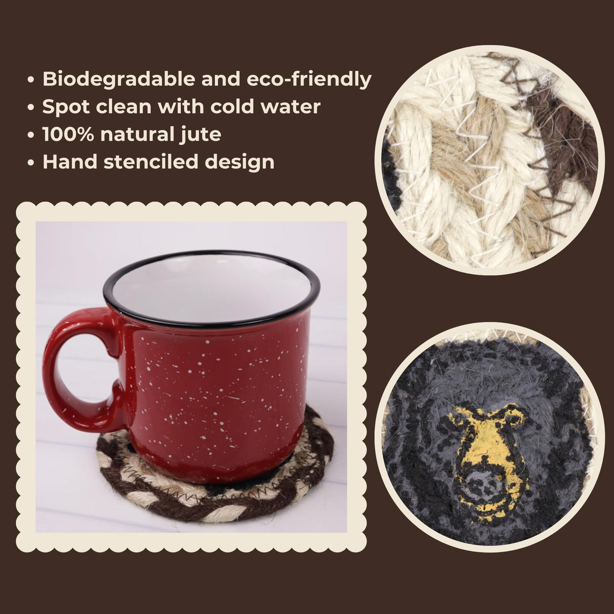 Black Braided Jute Woven Coasters Set of 2 V4994
