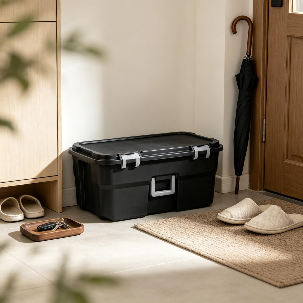 22 Gallon Wheeled Lockable Plastic Storage Footlocker R4253