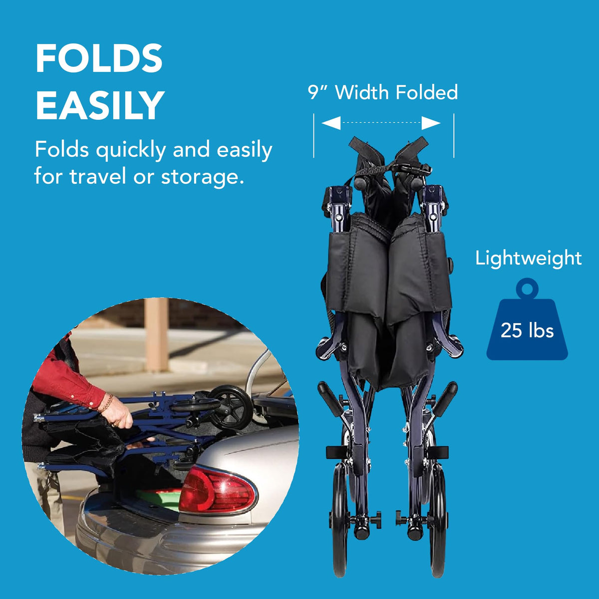 Folding Transport Wheelchair with 19 inch Seat O3567