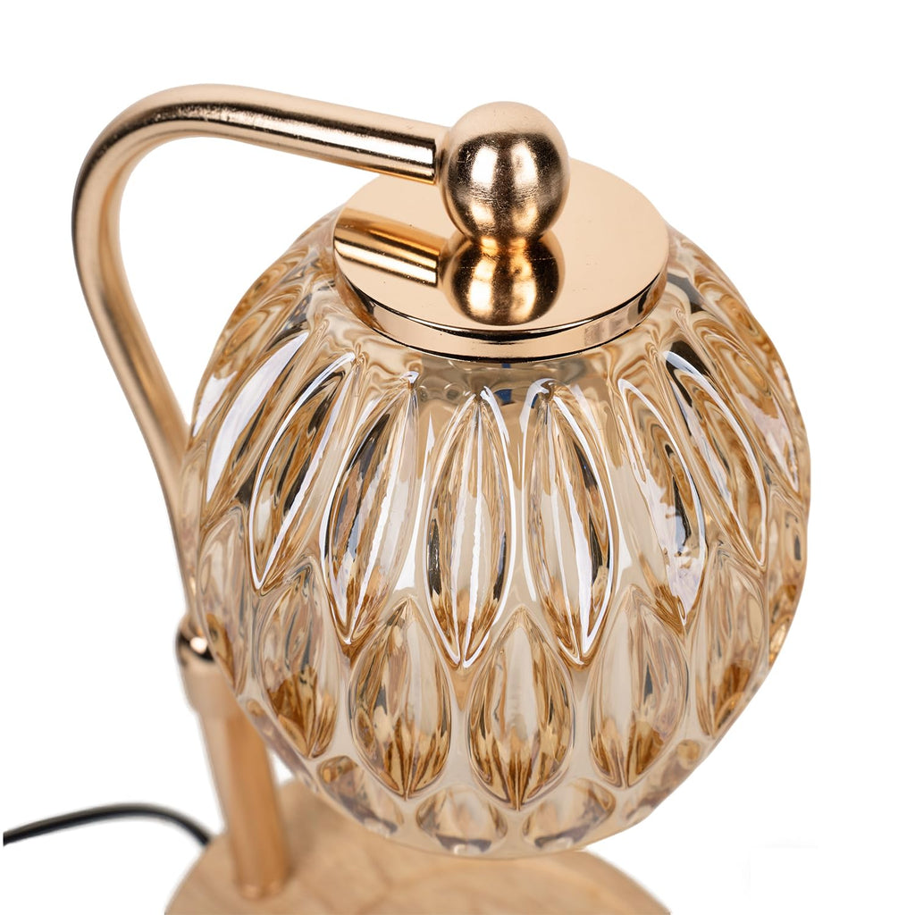 Candle Warmer Lamp with Timer & Dimmer, Adjustable Height, Crystal Glass Shade, Wooden Base, Gold S5100