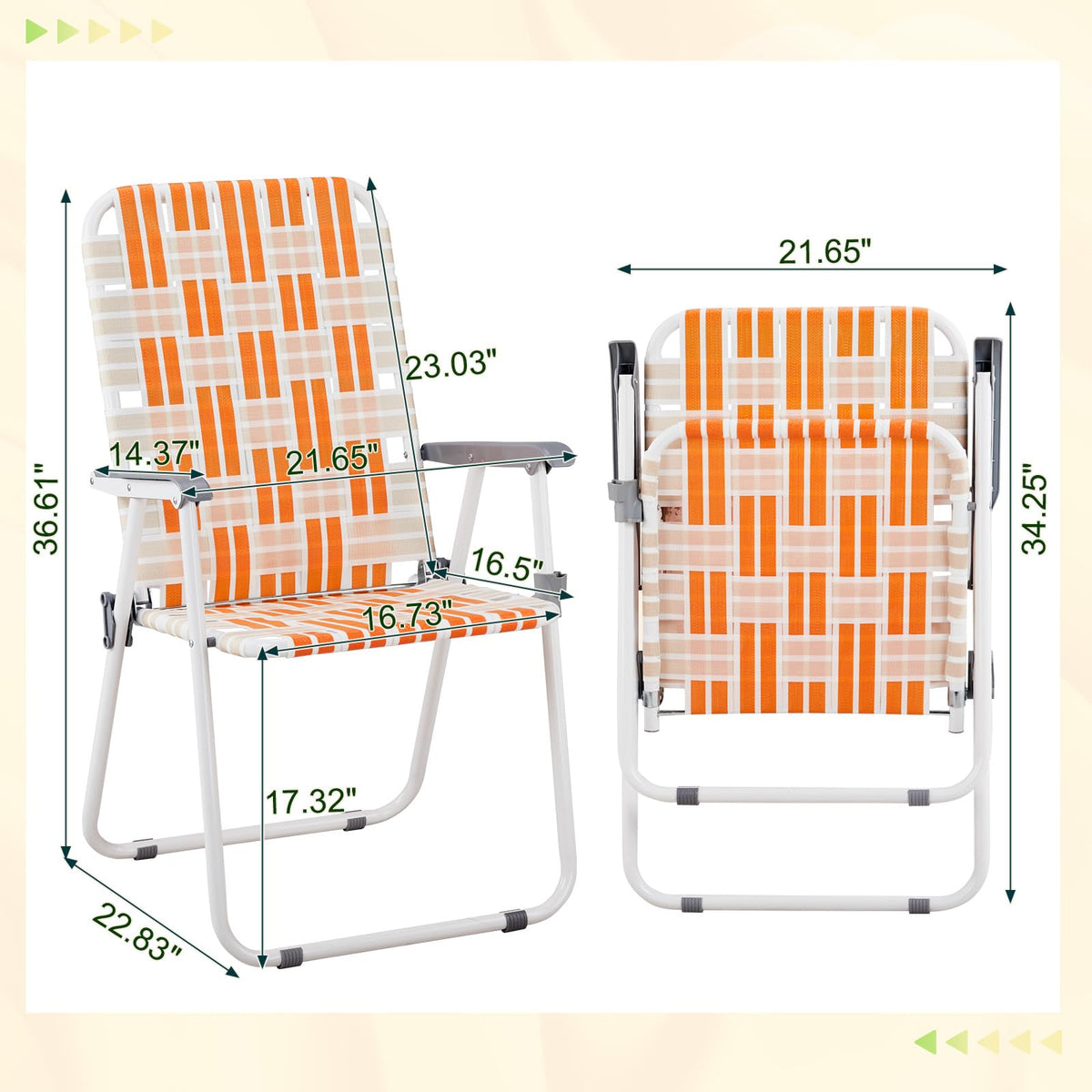 Folding Webbed Patio Chair Set of 2 Orange & White N661