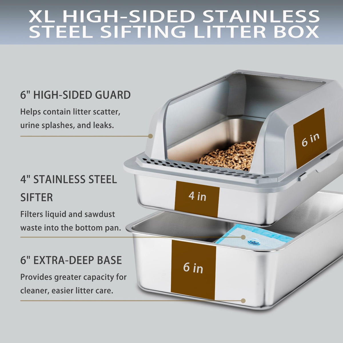 Stainless Steel Sifting Litter Box with Lid G3779