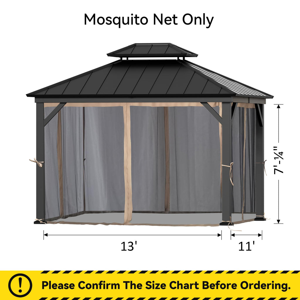 Outdoor Gazebo Mosquito Netting Replacement 4-Panel Sidewalls 11' x 13' N4475
