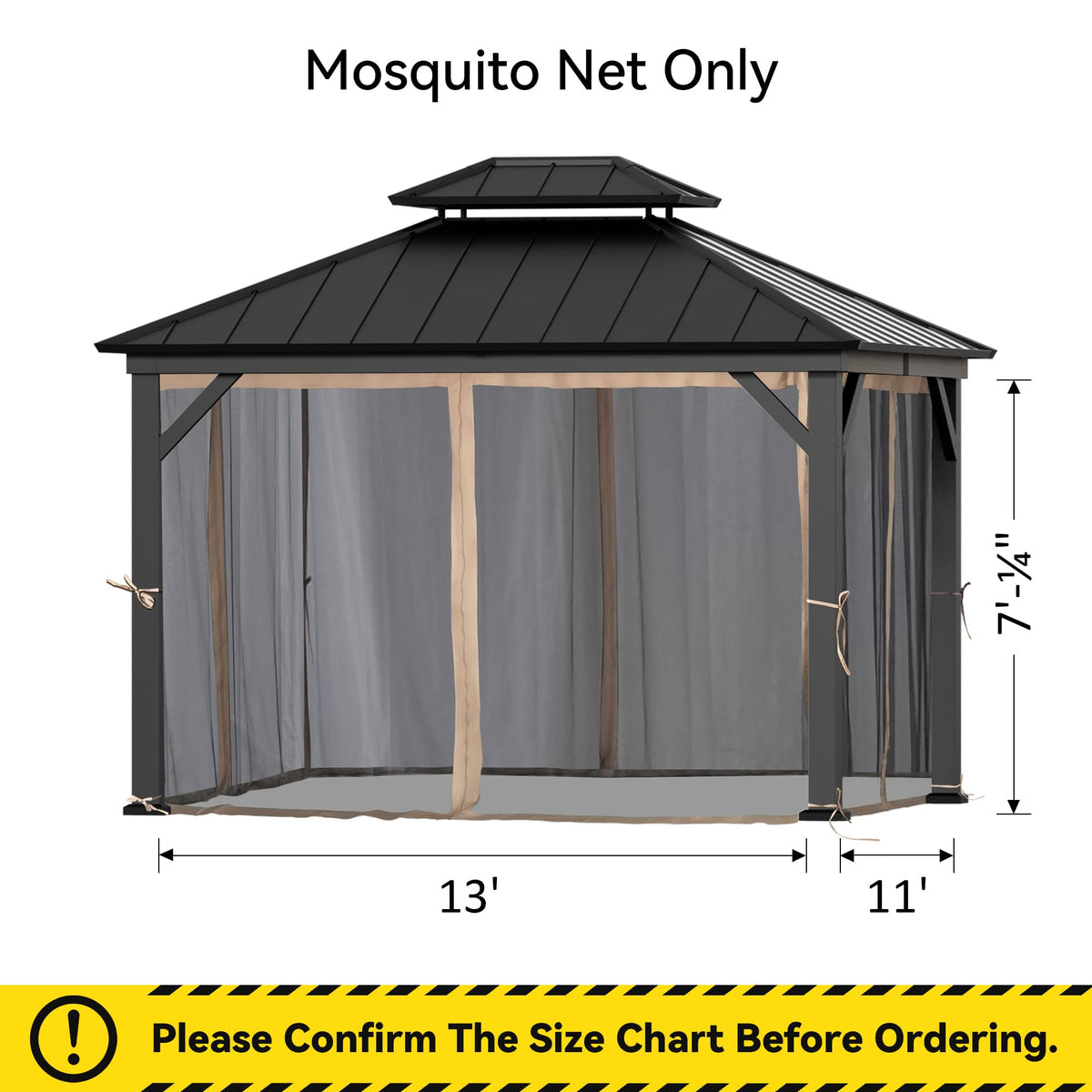 Outdoor Gazebo Mosquito Netting Replacement 4-Panel Sidewalls 11' x 13' N4475