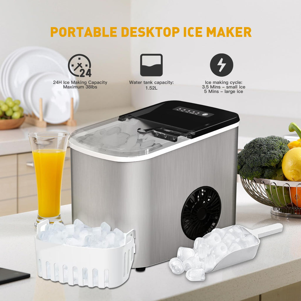 Countertop Ice Maker 38lbs Per Day 9 Ice Cubes in 3.5 Minutes Self-Cleaning Portable Ice Machine 2 Bullet Sizes U8872