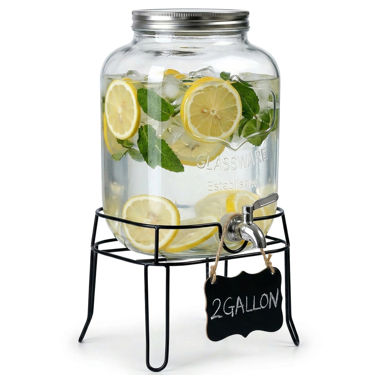 2 Gallon Glass Drink Dispenser with Stand N159