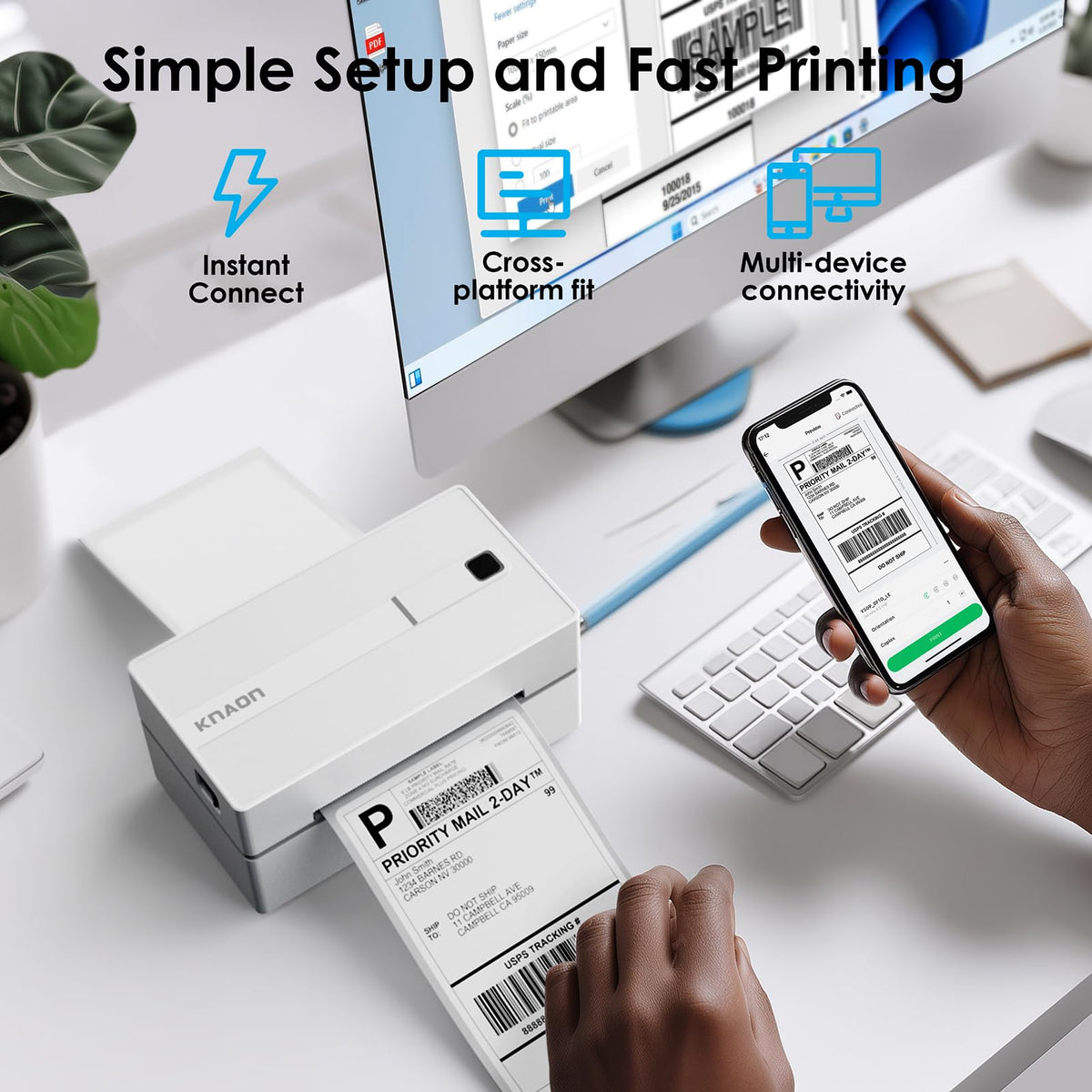 White 4x6 Portable Bluetooth Thermal Label Printer E3229