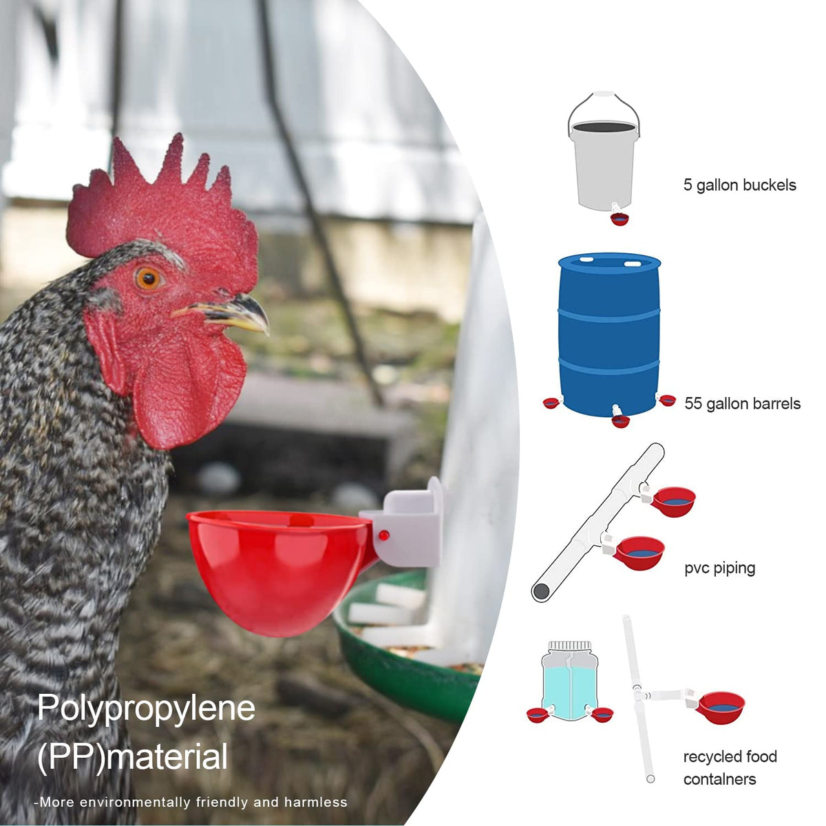 8 Packs Chicken Waterer Cups with Mounting Hole Opener V87276