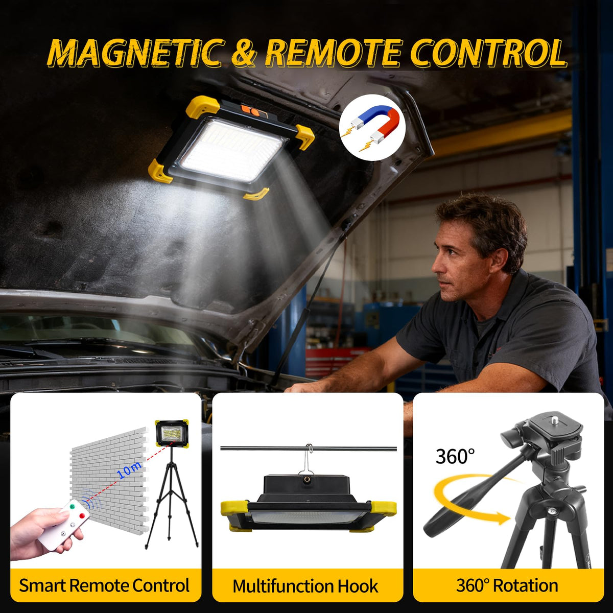12000mAh Rechargeable LED Work Light with Stand B1382