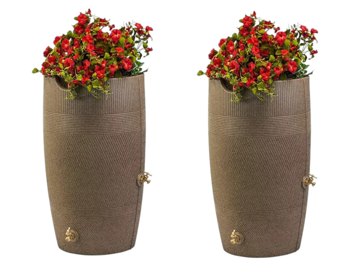 Khaki Granite 50 Gallon Rain Barrel and Planter Top 2 Pack U96217
