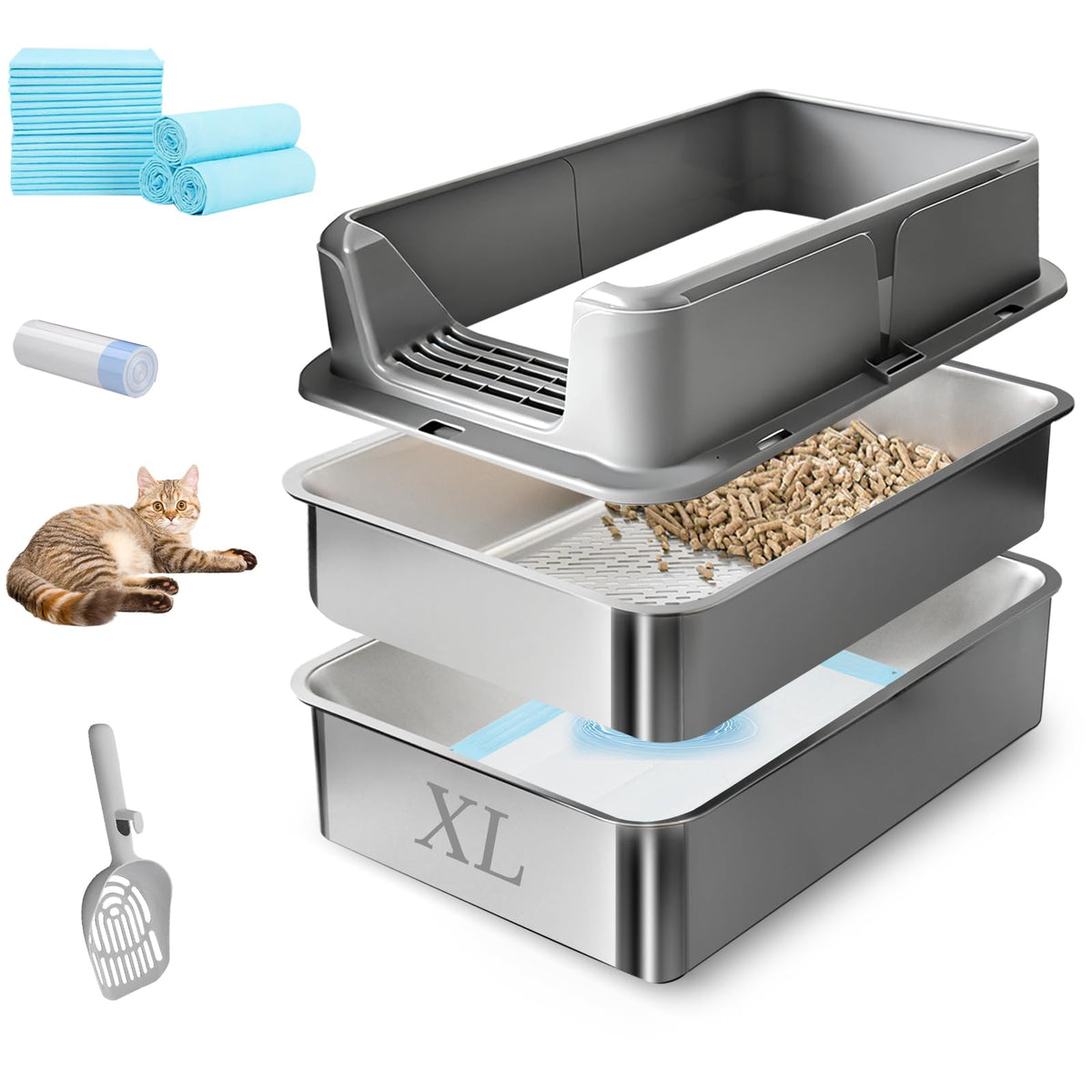 Stainless Steel Sifting Litter Box I7045