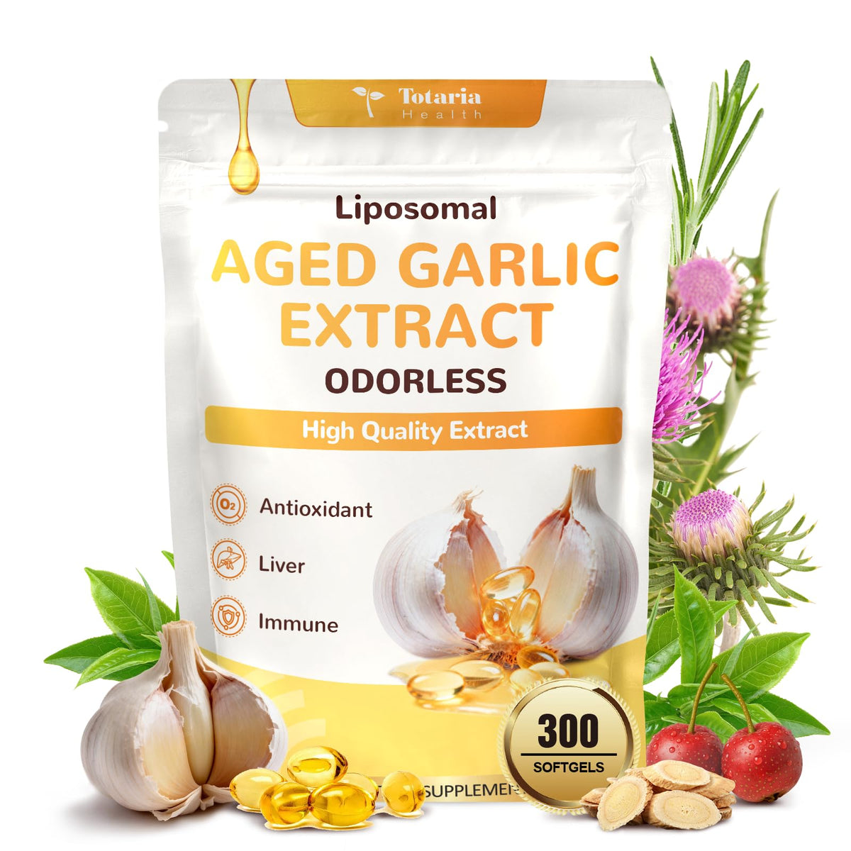 Odorless Aged Garlic Extract Capsules with Magnesium, Zinc, Vitamin B, 300 Softgels B3820
