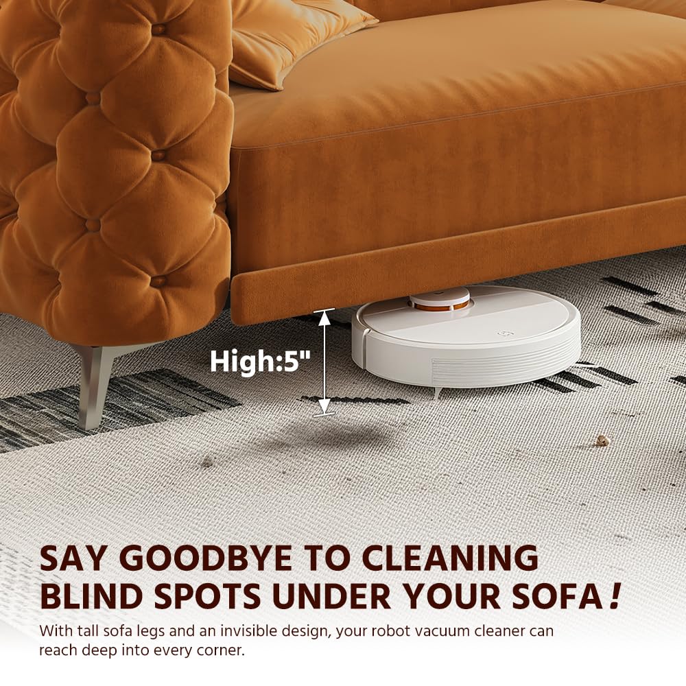 Orange Velvet Convertible Sleeper Sofa with Ottoman Q2713