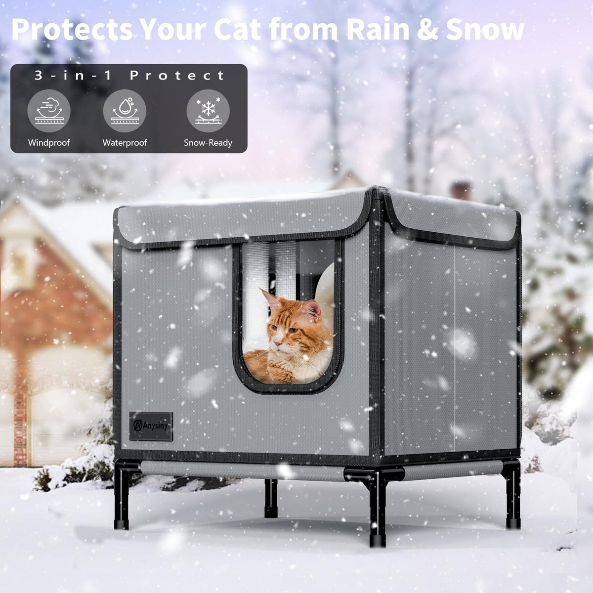 Weatherproof Outdoor Cat House with Thermal Aluminum Foil Q591173