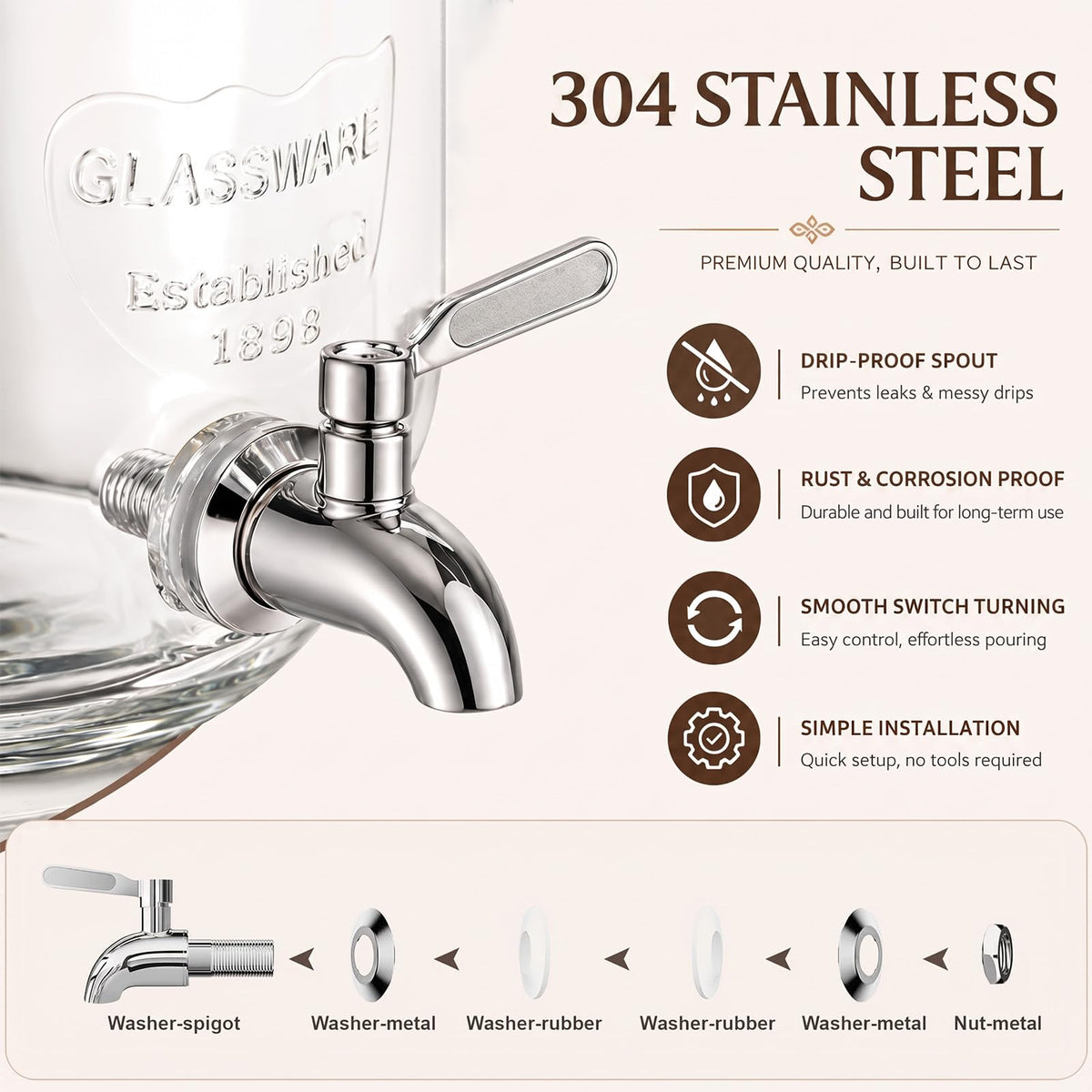 2 Gallon Glass Drink Dispenser with Stand N159