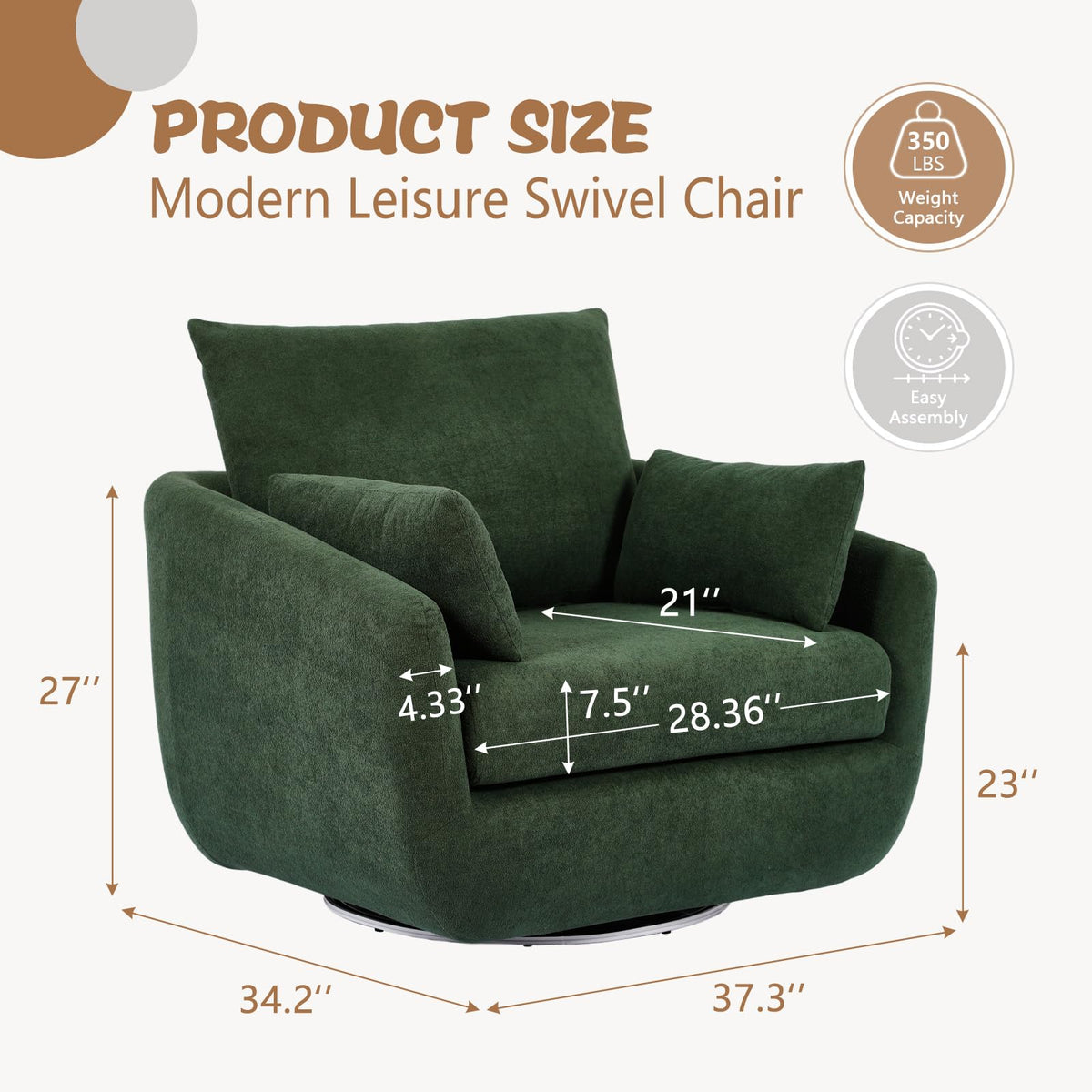 Oversized Sherpa Boucle Fabric Swivel Accent Armchair Set of 2 B797522