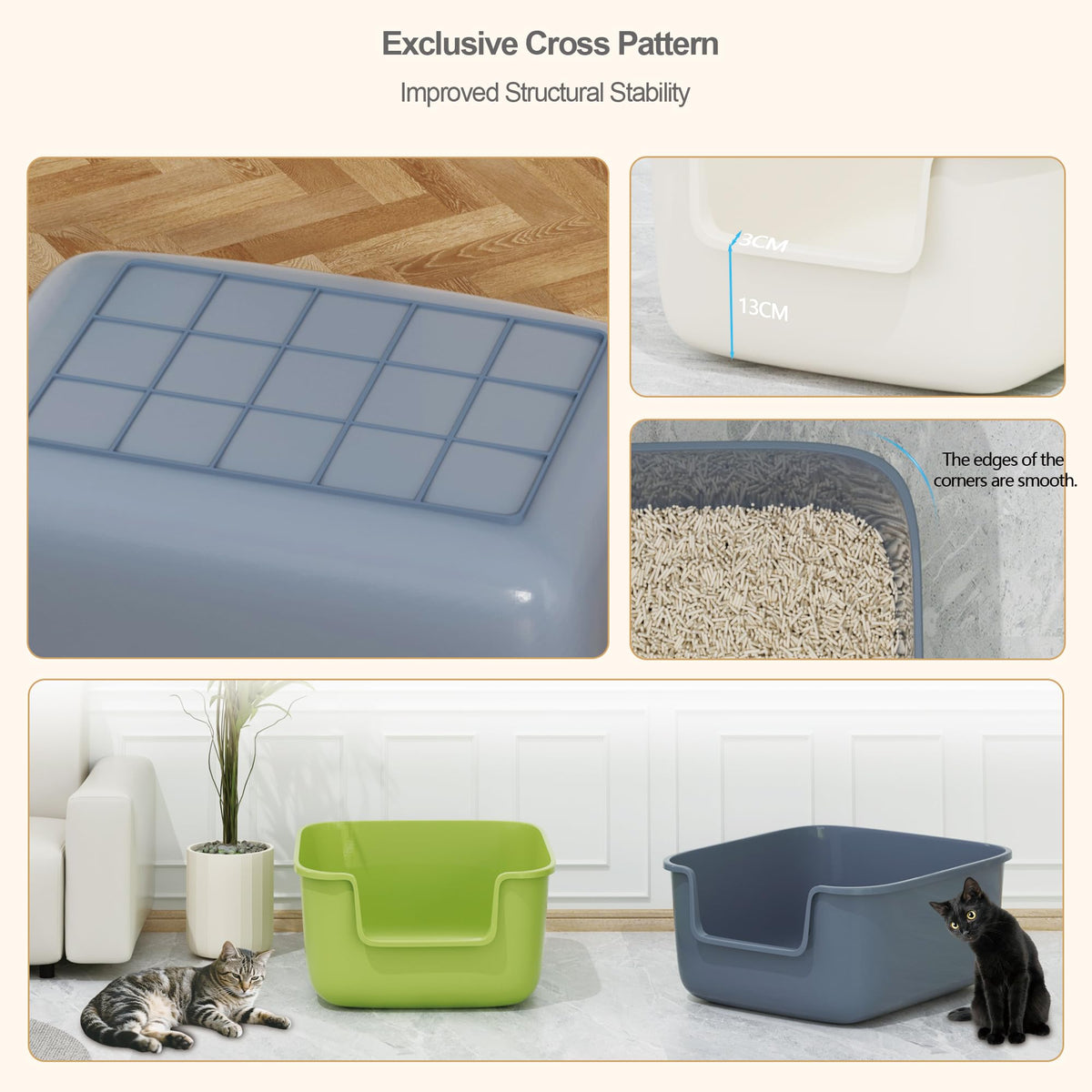 Large High Sided Cat Litter Box with Scoop 2 Pack S518
