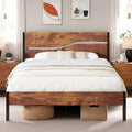 Full Size Metal Platform Bed with Wooden Headboard and Footboard J68681