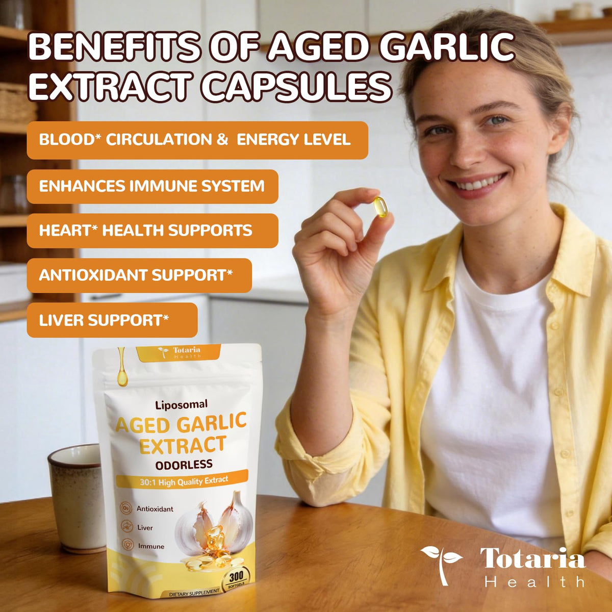 Odorless Aged Garlic Extract Capsules with Magnesium, Zinc, Vitamin B, 300 Softgels B3820