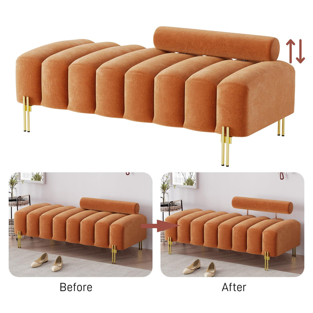 Orange Velvet Ottoman Bench S49365